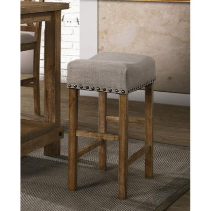 Counter Height Stool (Set-2) in Tan Linen & Weathered Oak