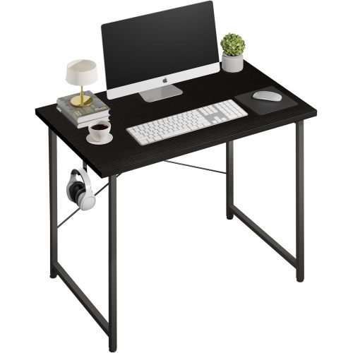 32 Inch Small Space Writing Desk with Headphone Hooks Modern Simple Design,Black