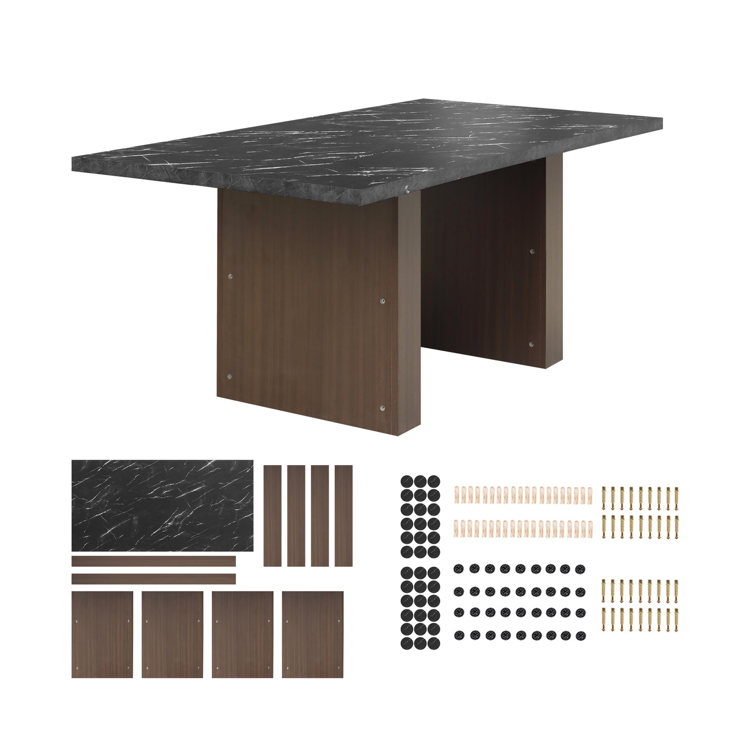 GIA Modern Walnut Dining Table with 4 Velvet Fabric Dining Chairs Sets