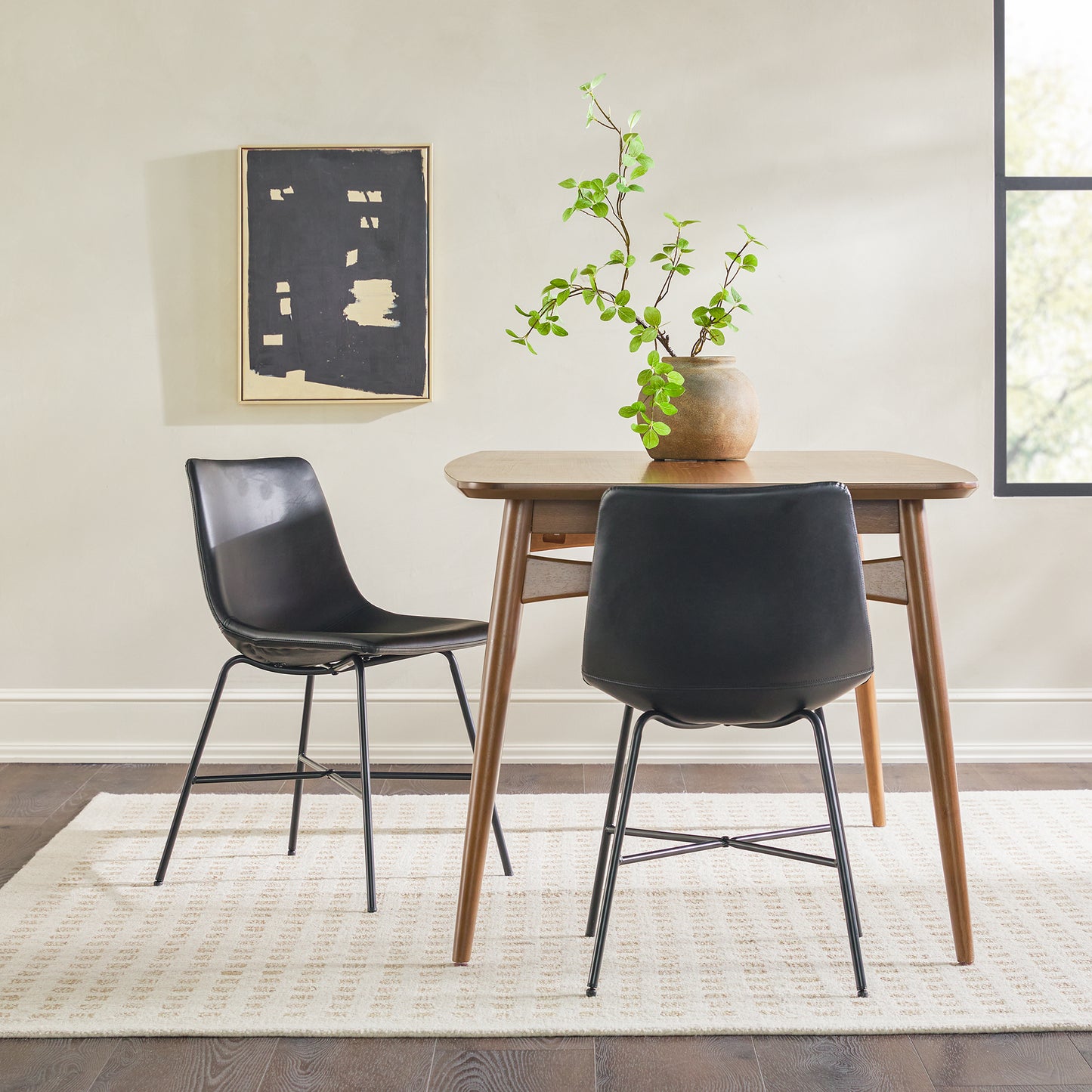 Modern Upholstered Dining Chair with Metal X Base, Set of 2, Black