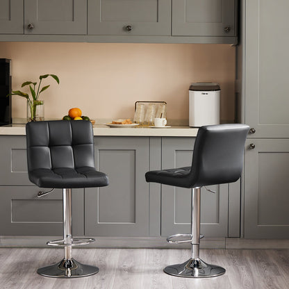 Bar stools 1 set of 2, counter height bar stools, square cushion bar stools with back, footstool, cafe, black, 2 pieces