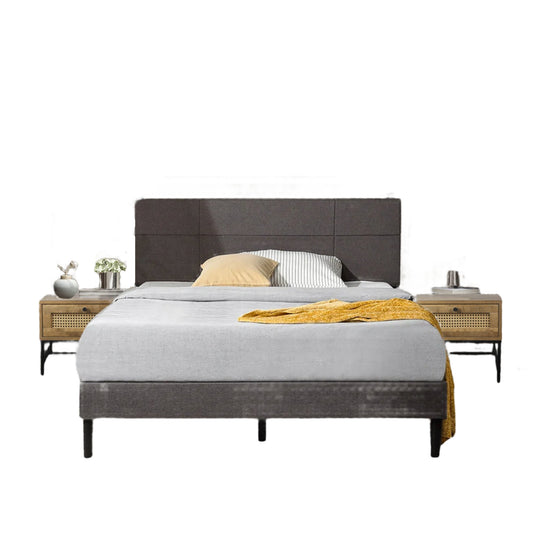 Bedroom Sets,Gray Queen Bed Frame with 2 Nightstands