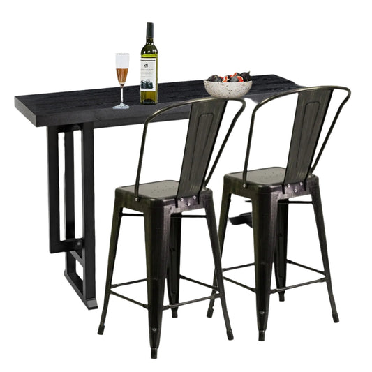 Dining Room Set,Bar Table with 2 Antique Black Bar Stools