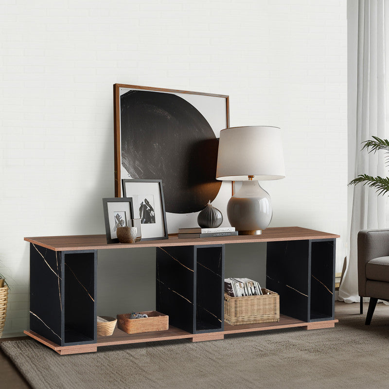 Modern Wood and Marble Finish Coffee Table with Open Storage Shelves - Stylish Living Room Centerpiece