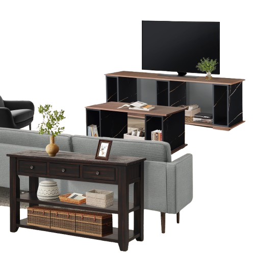 Living Room Table Set, 1 Coffee Table, 1 Sofa table with drawer and 65-Inch TV Stand