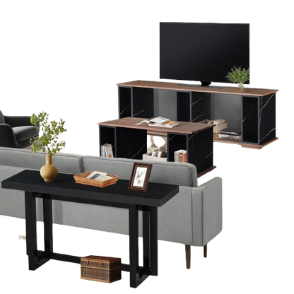 Living Room Table Set, 1 Coffee Table, 1 Black Sofa table and 65-Inch TV Stand