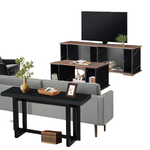 Living Room Table Set, 1 Coffee Table, 1 Black Sofa table and 65-Inch TV Stand