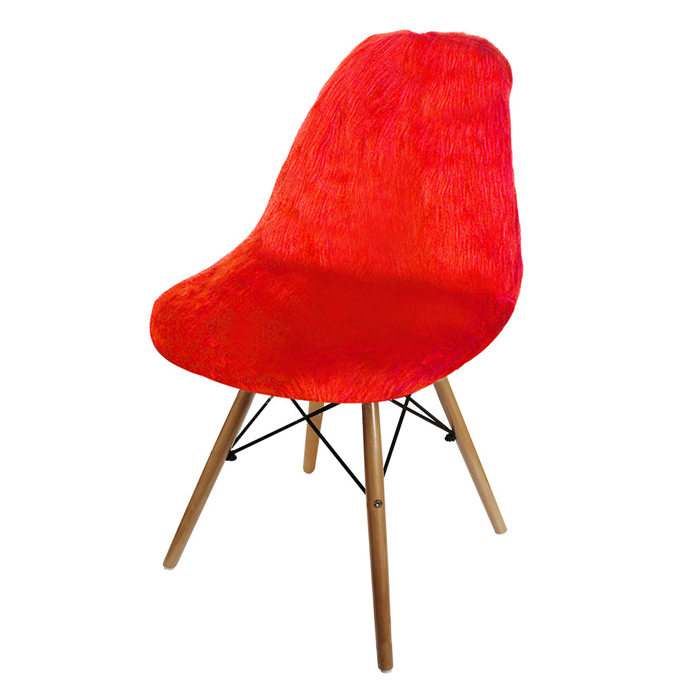 GIA Red Fur Side Chair With Black Metal Leg