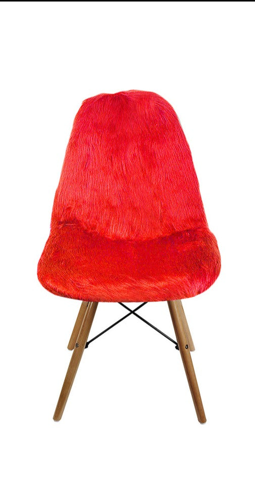 GIA Red Fur Side Chair With Black Metal Leg