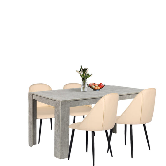 Dining Room Set,Dining Table with 4 Beige Vegan Leather Seat Dining Chairs