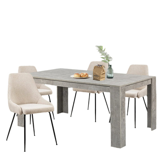 Dining Room Set,Dining Table with 4 Beige Velvet Seat Dining Chairs