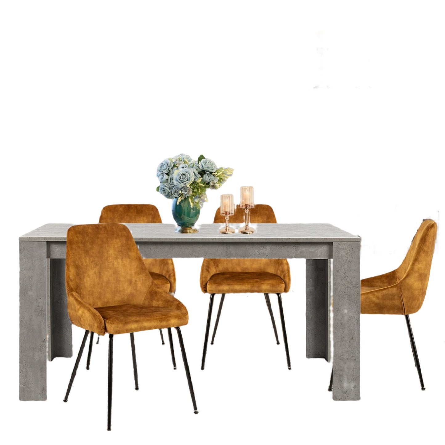 Dining Room Set,Dining Table with 4 Tan Velvet Seat Dining Chairs