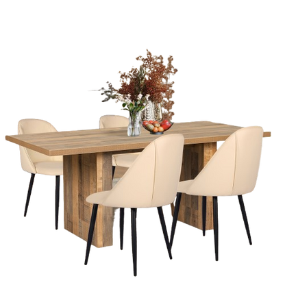 GIA Modern Rectangular 70 Inch Walnut Table with 4 Beige Chairs Sets