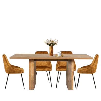 GIA Modern Rectangular Walnut Table with 4 Velvet Fabric Dining Chairs Sets