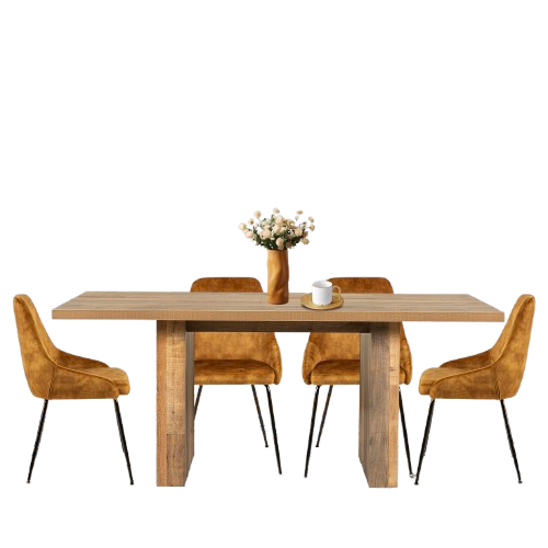 GIA Modern Rectangular Walnut Table with 4 Velvet Fabric Dining Chairs Sets