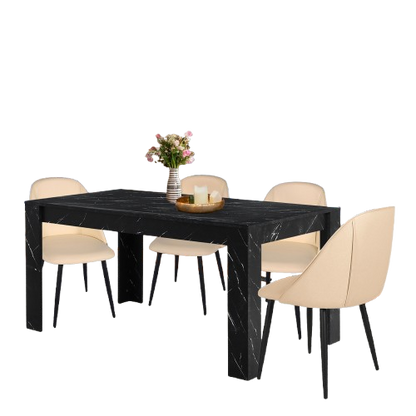 GIA Modern Black Dining Table with 4 Beige Chairs Sets