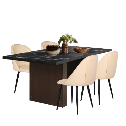 GIA Modern High End Walnut Dining Table with 4 Beige Chairs Sets