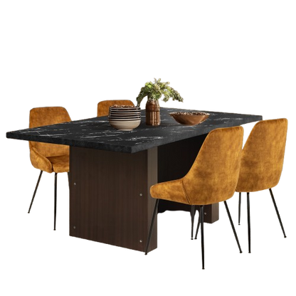 GIA Modern Walnut Dining Table with 4 Velvet Fabric Dining Chairs Sets