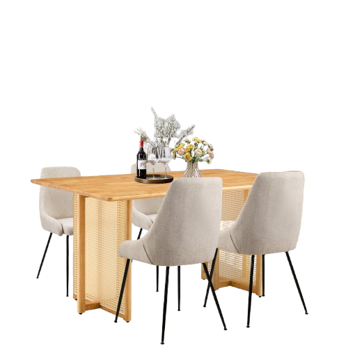 GIA Modern Wood Dining Table with 4 Beige Chairs Sets