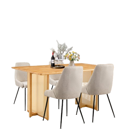 GIA Modern Wood Dining Table with 4 Beige Chairs Sets