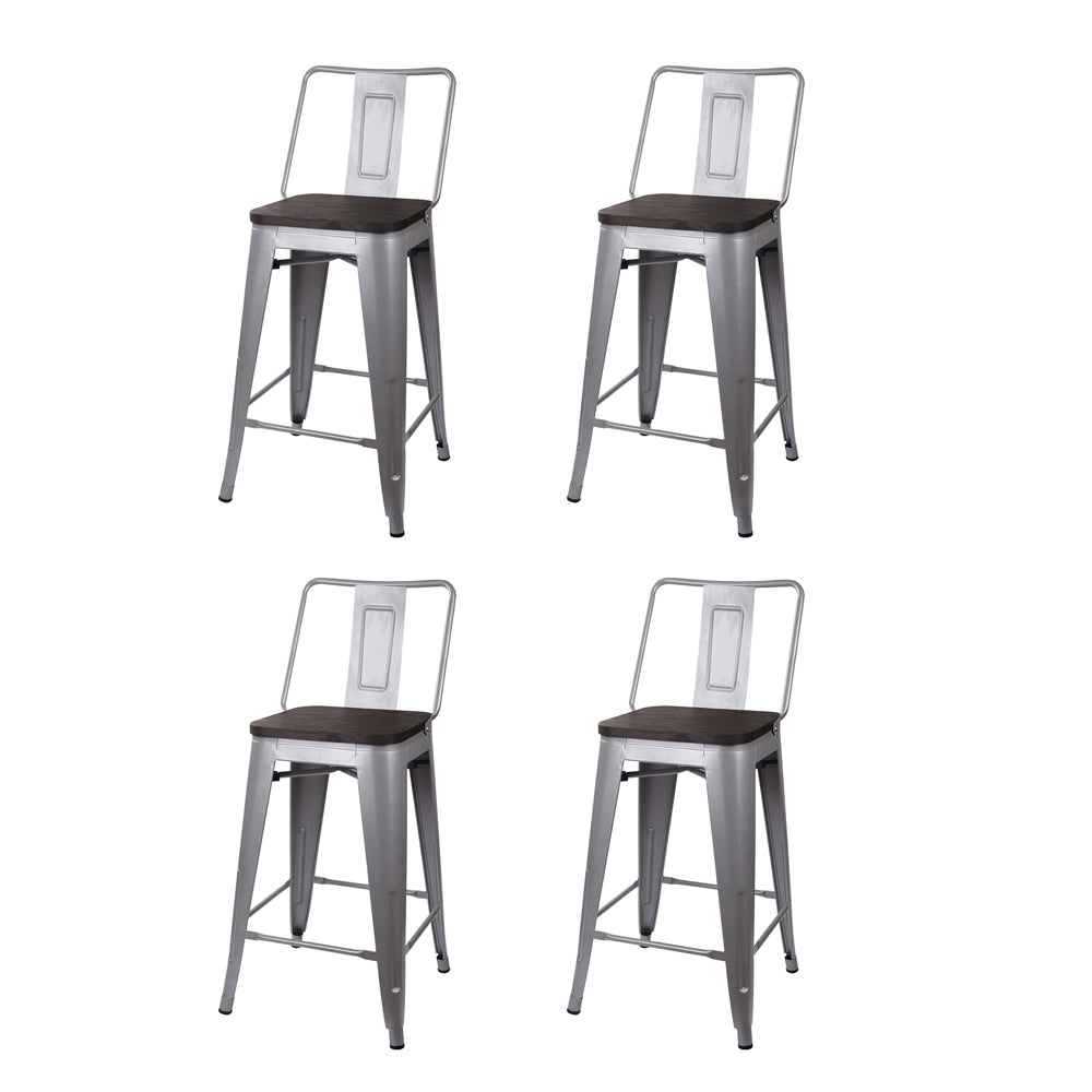 GIA 24 Inches High Back Gray Stool with Dark Wood Seat