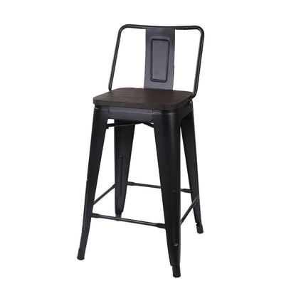 GIA 24 Inches High Back Black Stool with Dark Wood Seat