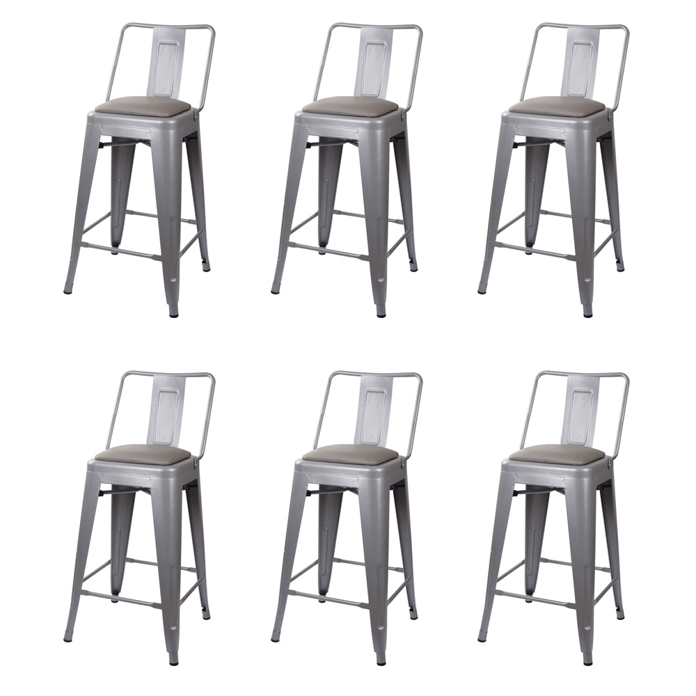 GIA 24 Inches High Back Gray Metal Stool with Gray PU Seat