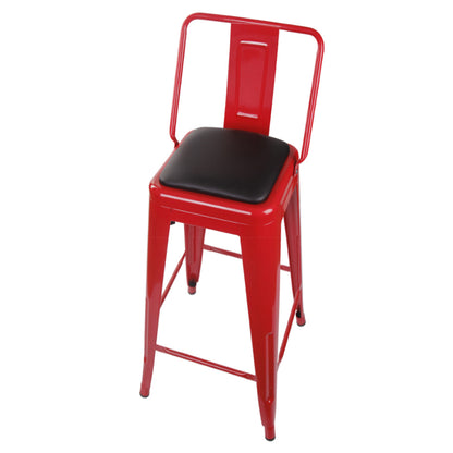 GIA 30 Inches High Back Salmon Red Metal Stool with Black PU Seat