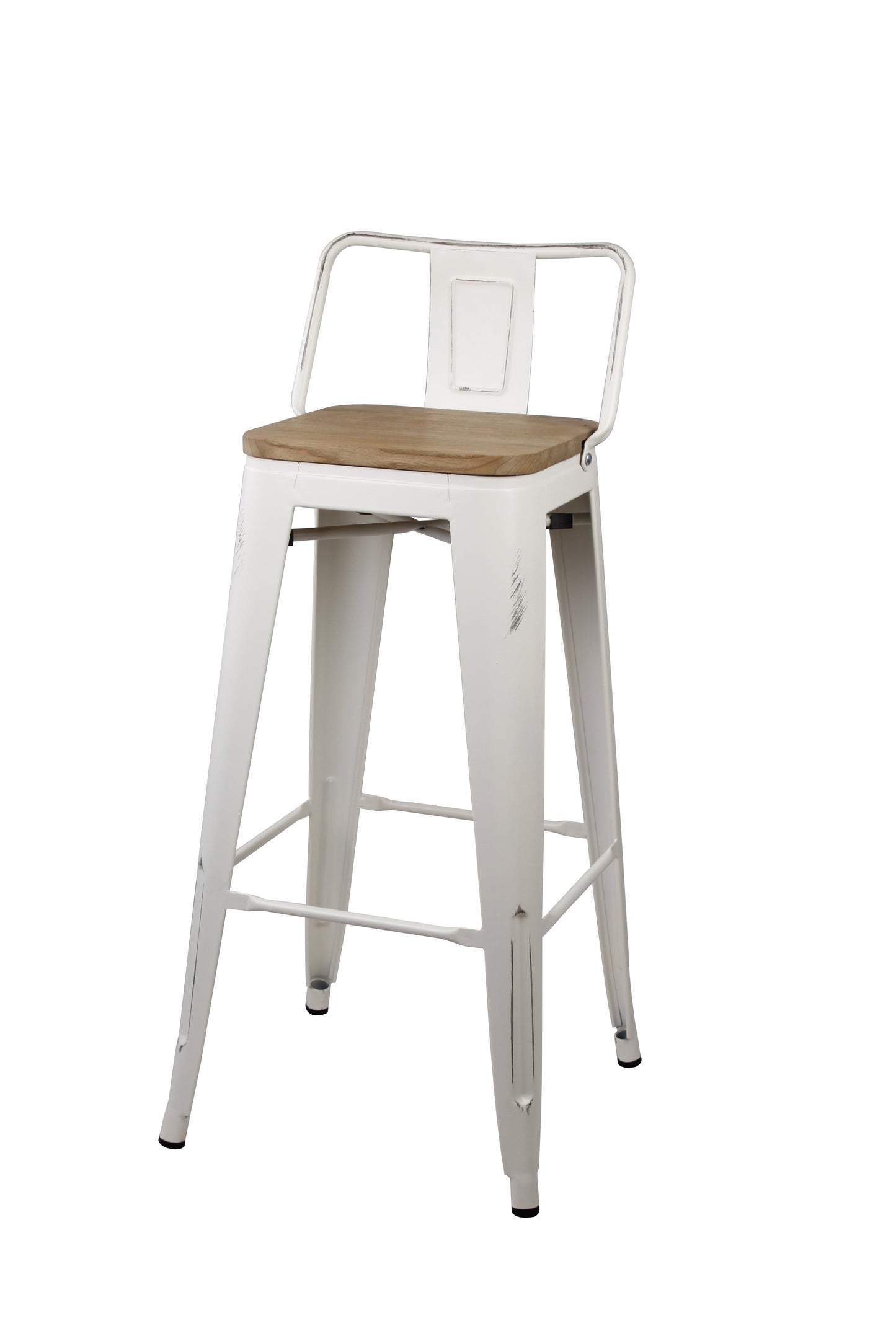 GIA 30 Inch Lowback White Metal Stool With Wood Seat