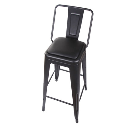 GIA 30 Inches High Back Black Metal Stool with Black PU Seat