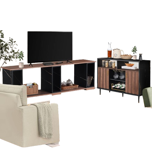 Living Room Table Set,  Bar Cabinet and 70-inch TV Stand