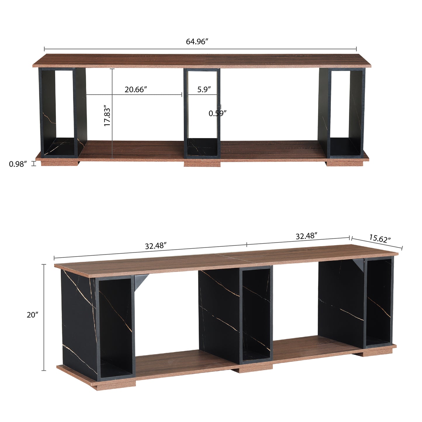 Living Room Table Set, 1 Coffee Table, 1 Black Sofa table and 65-Inch TV Stand