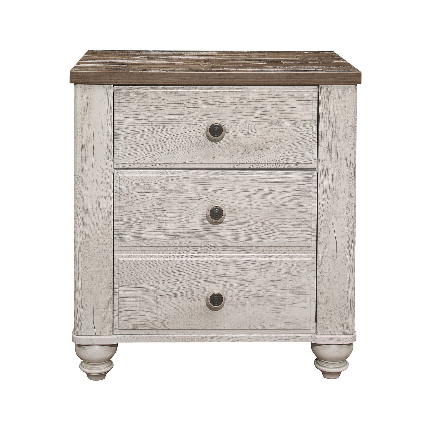 Transitional-Rustic Style Nightstand with Two Drawers