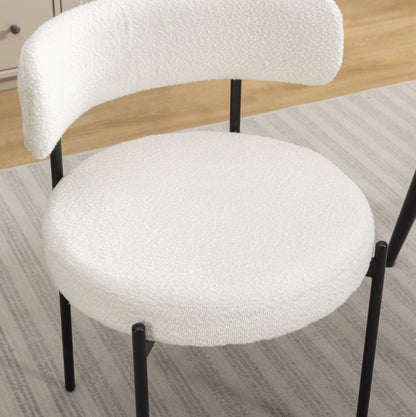 Modern Round Boucle Dining Chairs, Set of 2, White