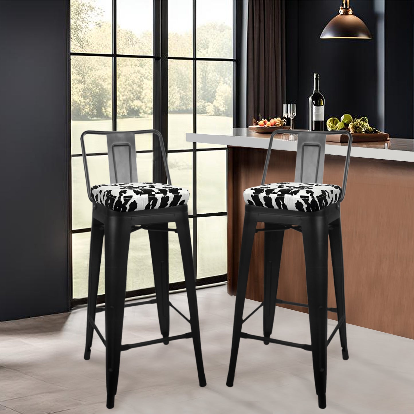 Midnight Cowhide Bar Stool