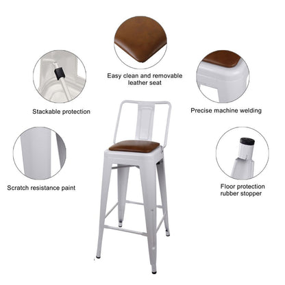 GIA 30 Inches High Back White Metal Stool with Brown PU Seat