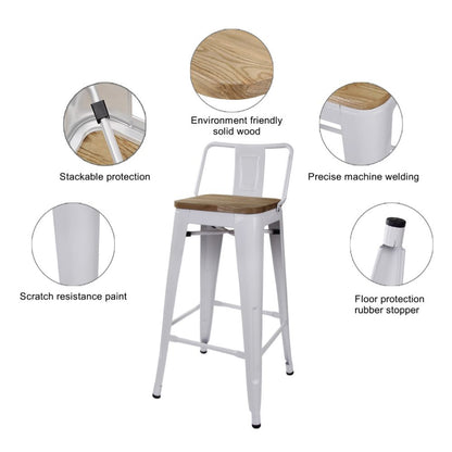 GIA 30 Inch Lowback White Metal Stool With Wood Seat