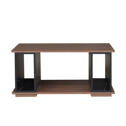 Living Room Table Set, Wood Coffee Table & Console Table & Black Loveseat