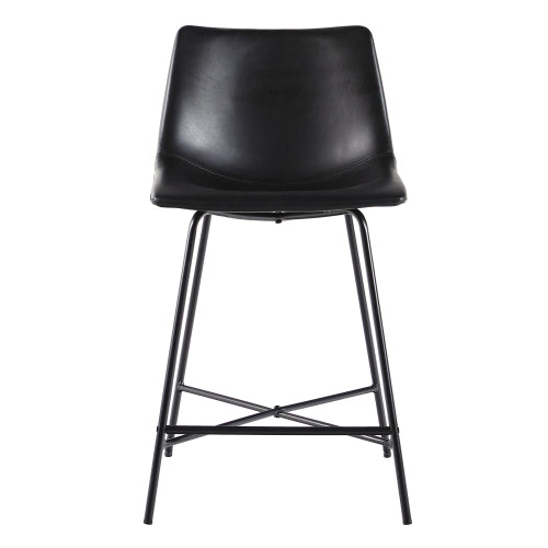 Modern Upholstered Counter Stool with Metal X Base, Set of 2, Black