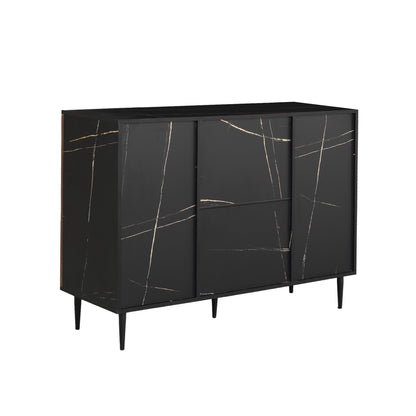 Living Room Table Set,Bar Cabinet with Open Shelves and 65inch TV Stand Set of 2,Faux Black Marble