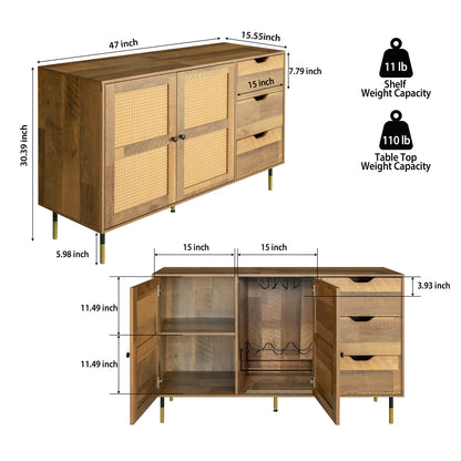 Rattan Sideboard Buffet Cabinet with 2 Door