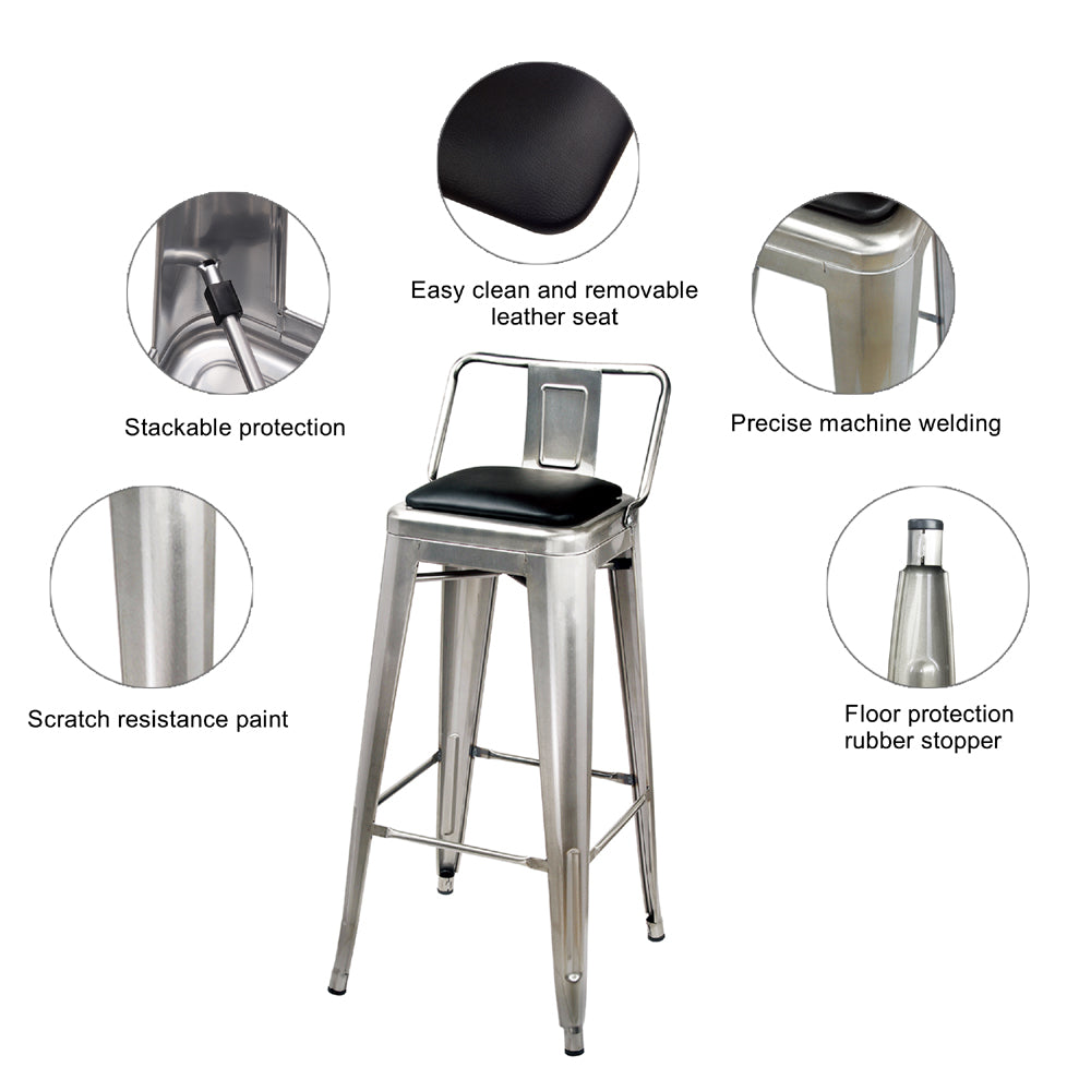 GIA 30 Inch Lowback Gunmetal Stool with Black PU Seat